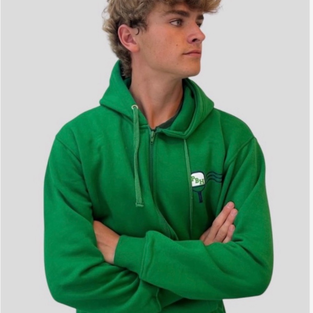 Green  Unisex Zip Up  Fleece Sweatshirt  . Size M